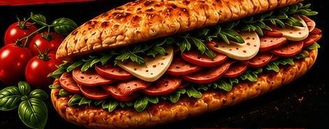 Panuozzo, belegt mit Schinken, Mozzarella und Rucola