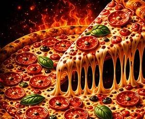 Pizzastück mit langem Käsefaden